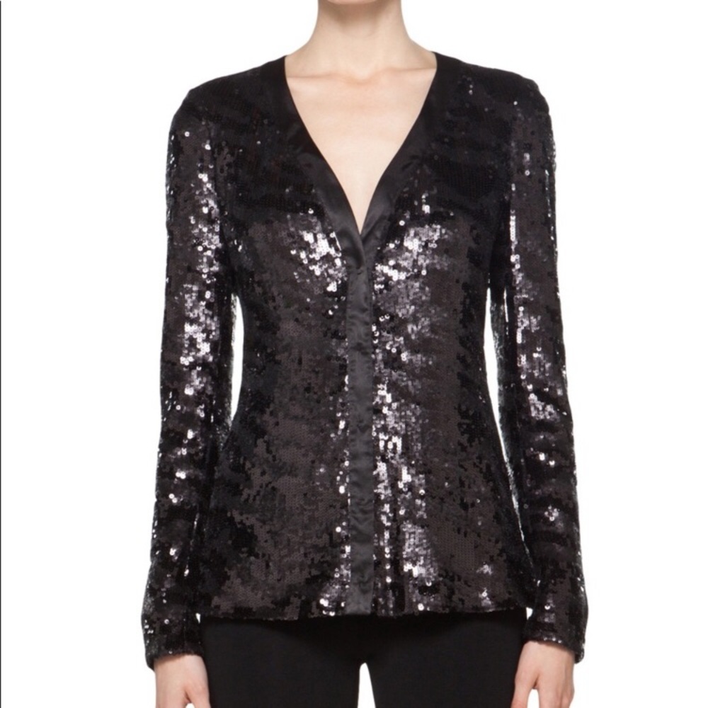 ☀️NWOT Rachel Zoe Sequins Evening Shiny Tailored Goth Formal Prom Blazer Sz S